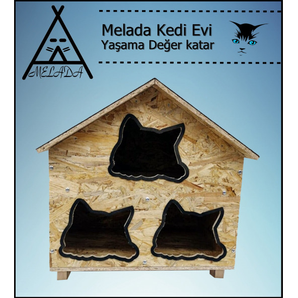 Melada Kedi Evi Dış Ortam Uygun Ahşap Kedi Evi OSB 58x58x40 cm - 3