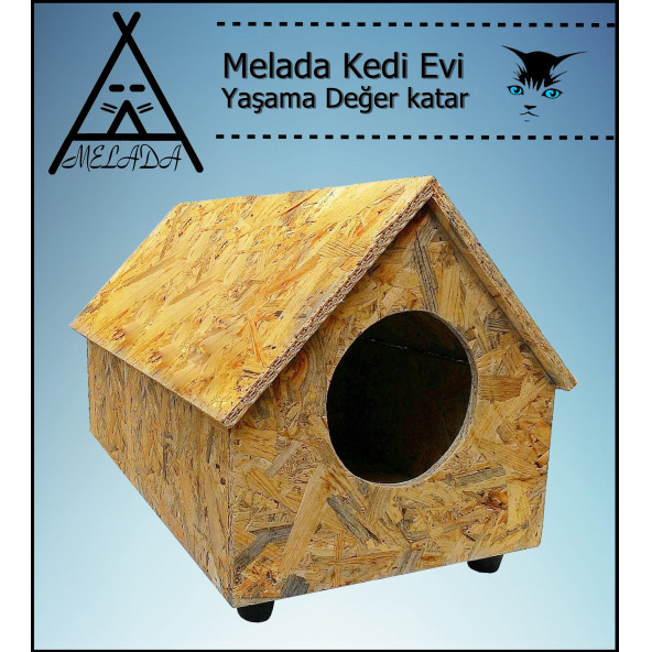 Melada Kedi Evi Dış Ortam Uygun Ahşap Kedi Evi OSB 55x40x40 cm - 3