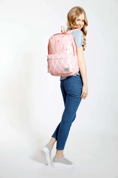 Kaukko Layer Somon Dondurma Okul ve Günlük Sırt Çantası - Somon Ice Cream - Kız - Resim 3
