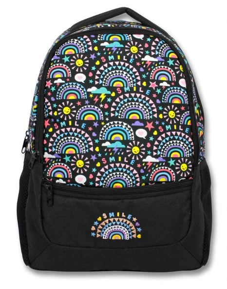 Cennec Siyah Smile Kız ve Erkek İlkokul Okul Çantası - Üç Bölmeli Sırt Çantası - Resim 2