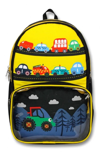 Cennec Şeffaf Bölmeli Sarı Siyah Traktör Erkek Çocuk İlkokul Sırt Çantası - Resim 2