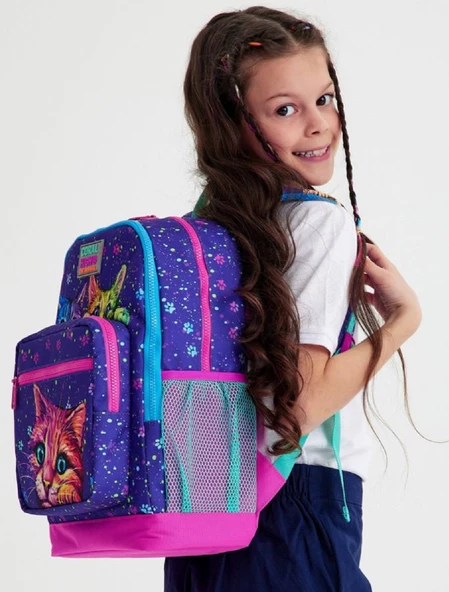 Coral High Mor Yavru Kediler İlkokul ve Günlük Sırt Çantası - Kız Çocuk - Resim 3
