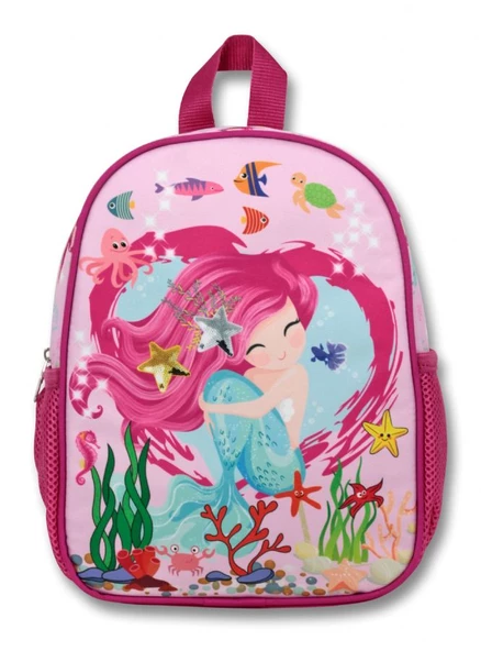 Cennec Pembe Kırmızı Denizkızı Kız Çocuk Anaokulu Çantası - Resim 2