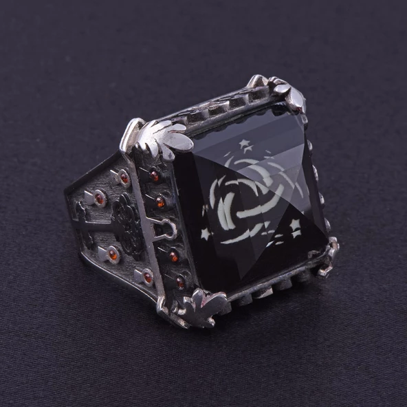Siyah Zirkon Taşlı Erkek Gümüş Yüzük 22.6 gr - 3
