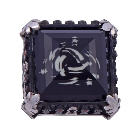 Siyah Zirkon Taşlı Erkek Gümüş Yüzük 22.6 gr