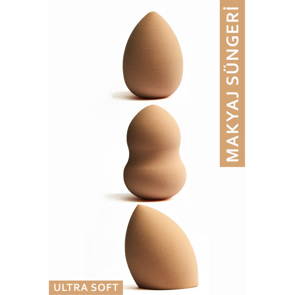 Hill Beauty Ultra Soft Makyaj Süngeri Bej 3'lü Set