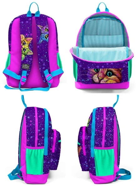 Coral High Mor Kedi Okul Sırt ve Beslenme Çantası Seti - Resim 5