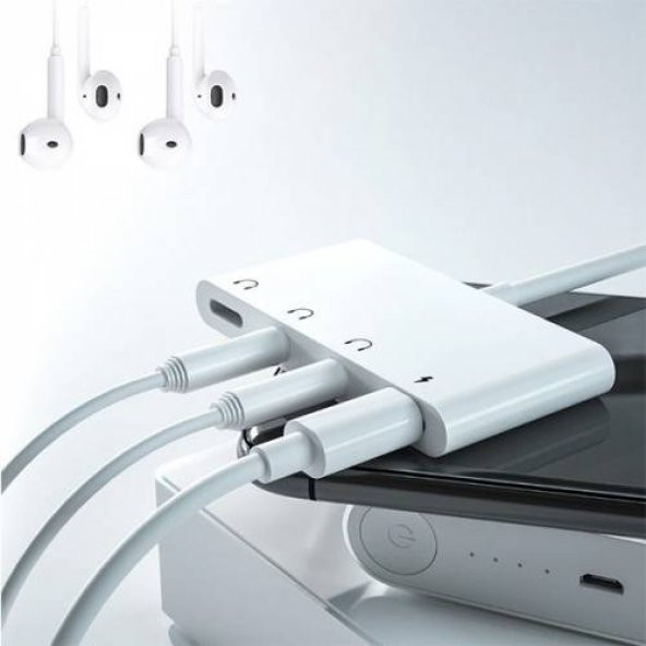Coofbe Apple Lightning İphone ve İpad İçin 4in1 2x Lightning ve 2x 3.5MM Kulaklık Çoğaltıcı Adaptör - 2