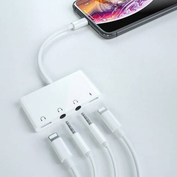 Coofbe Apple Lightning İphone ve İpad İçin 4in1 2x Lightning ve 2x 3.5MM Kulaklık Çoğaltıcı Adaptör - 3