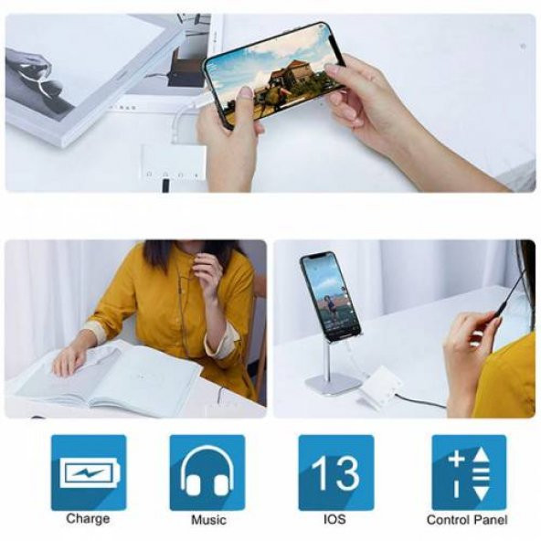 Coofbe Apple Lightning İphone ve İpad İçin 4in1 2x Lightning ve 2x 3.5MM Kulaklık Çoğaltıcı Adaptör - 4