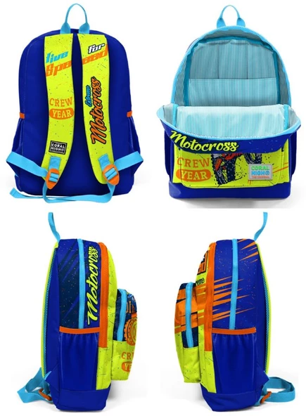 Coral High Sarı Mavi Motorsiklet İlkokul Sırt Çantası ve Kalemlik Seti - Resim 2