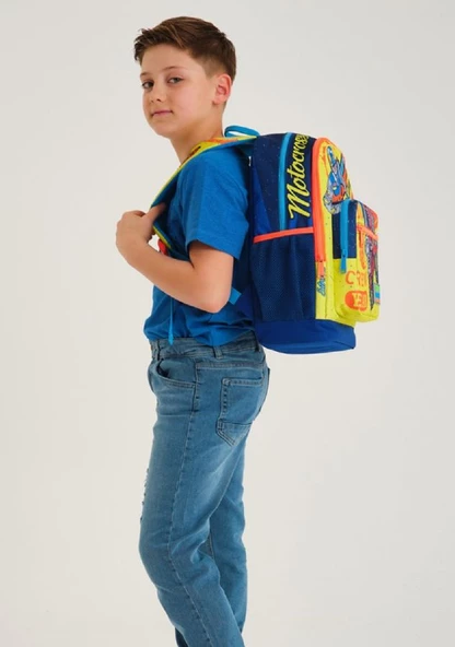 Coral High Sarı Mavi Motorsiklet İlkokul Sırt Çantası ve Kalemlik Seti - Resim 4