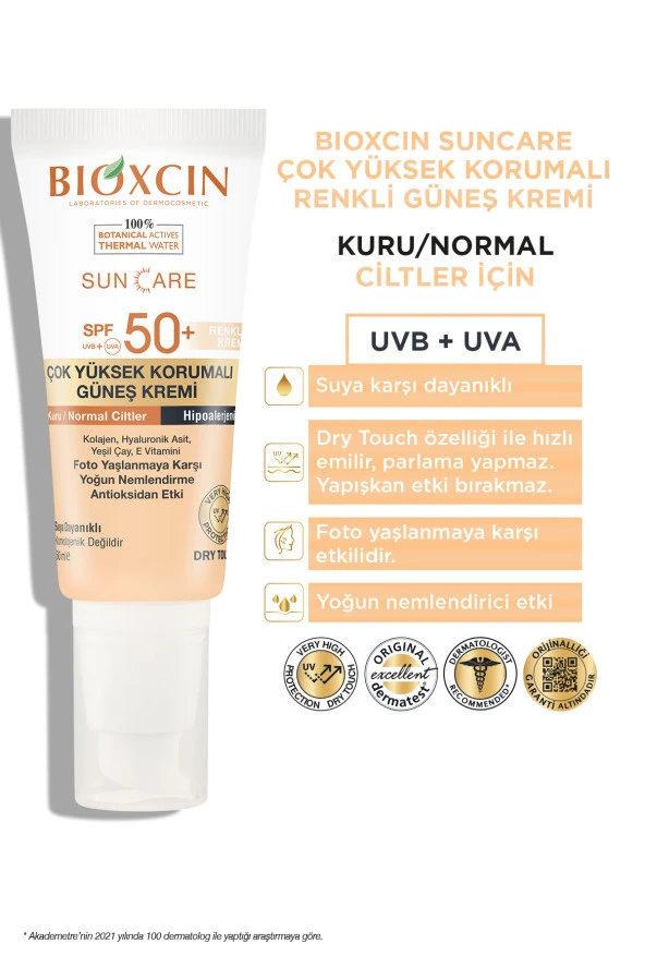 Bioxcin Sun Care Çok Yüksek Korumalı Kuru Normal Ciltler Için Renkli Güneş Kremi Spf 50 50ml Tinted - 3