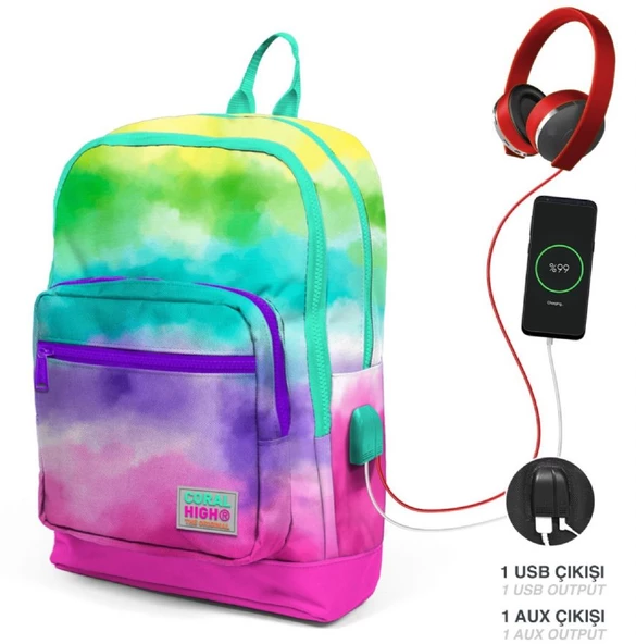 Coral High Renkli Boyama USB Soketli Üçlü İlkokul Çanta Seti - Kız Çocuk - 3