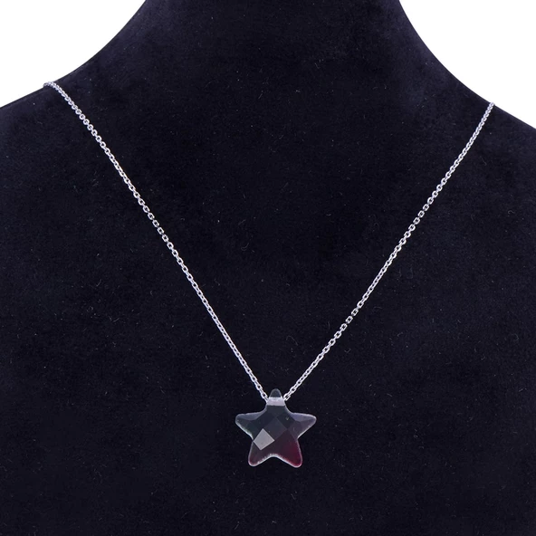 Yeşil Renk Geçişli Yıldızlı 925 Ayar Kadın Gümüş Kolye - 2