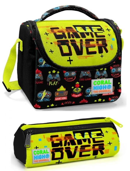 Coral High Erkek Çocuk Sarı Siyah Game Over Beslenme Çantası Seti ürün görseli