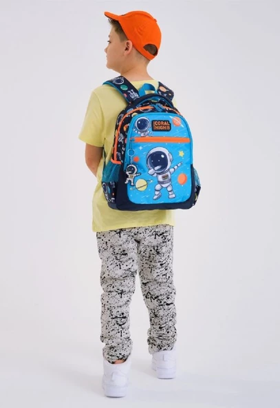 Coral High Üç Gözlü Erkek Çocuk İlk ve Orta Okul Çantası - Lacivert Mavi Astronot - Resim 2