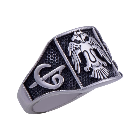 Erkek Çelik Yüzük CR 5001 Çift Başlı Kartal Model - 2