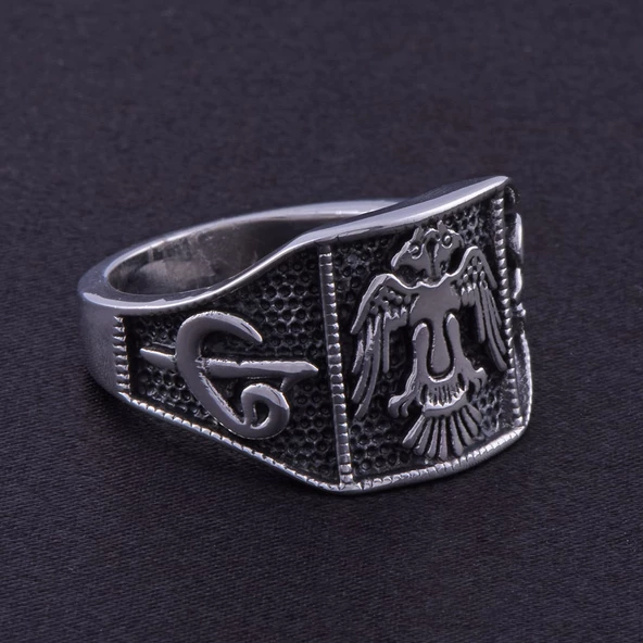 Erkek Çelik Yüzük CR 5001 Çift Başlı Kartal Model - 3