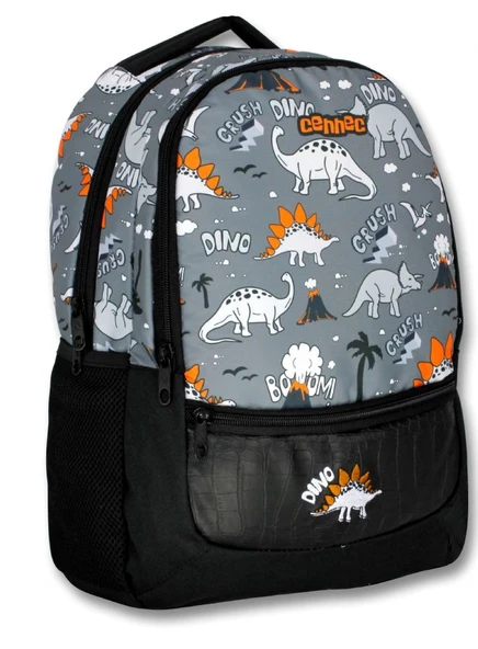 Cennec Siyah Gri Dinazor İlkokul Sırt Çantası ve Beslenme Seti - Erkek Çocuk - Resim 2