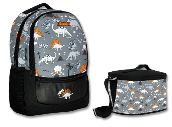 Cennec Siyah Gri Dinazor İlkokul Sırt Çantası ve Beslenme Seti - Erkek Çocuk ürün görseli