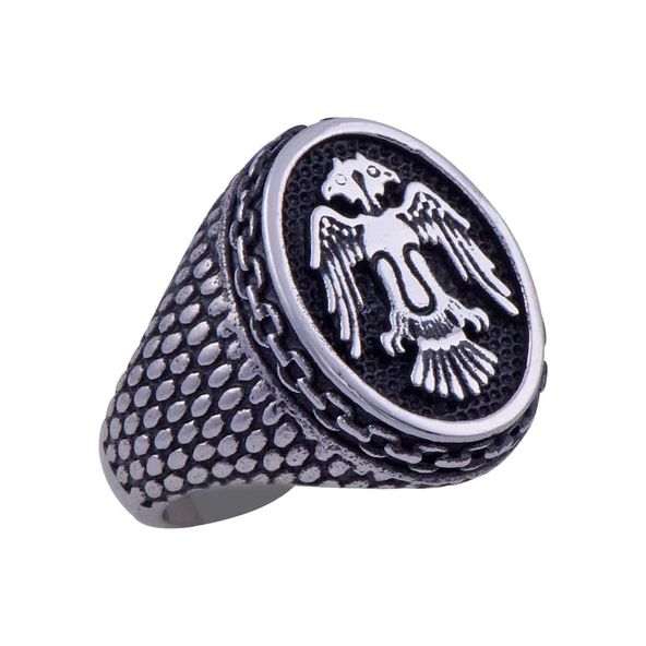 Erkek Çelik Yüzük CR 5001 Çift Başlı Kartal Model No1 - 2