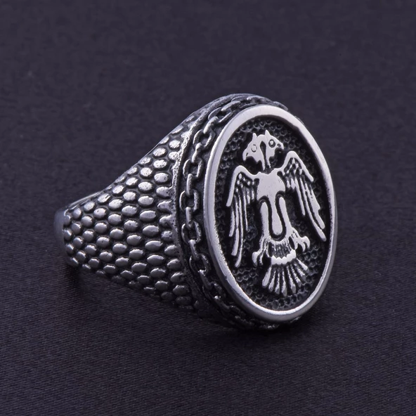 Erkek Çelik Yüzük CR 5001 Çift Başlı Kartal Model No1 - 3