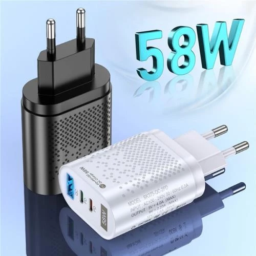 Coofbe Super Şarj 3Port 58W USB Type-c Girişli Şarj Başlık Akım Korumalı Samsung Huawei İphone Şarj - Resim 7