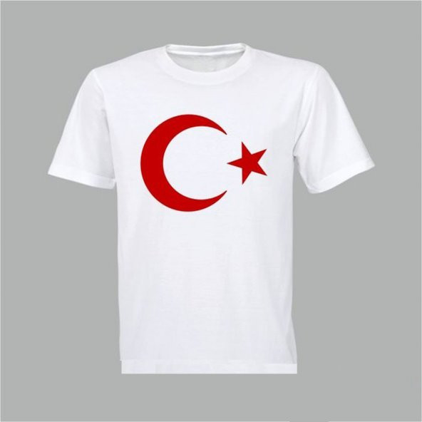 Unisex Beyaz Kırmızı Türk Bayrağı Tişört Kıbrıs Bayraklı Tişört