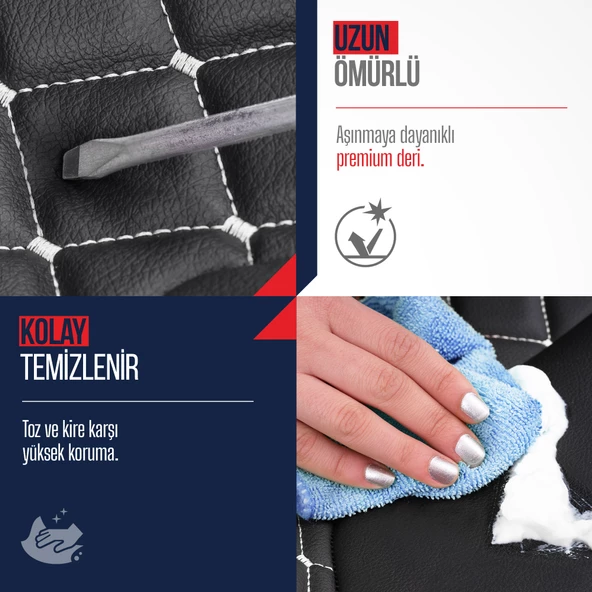 Otom Rsx Diamond Koruyucu Deri Oto Koltuk Minderi  Siyah-Kırmızı - 5