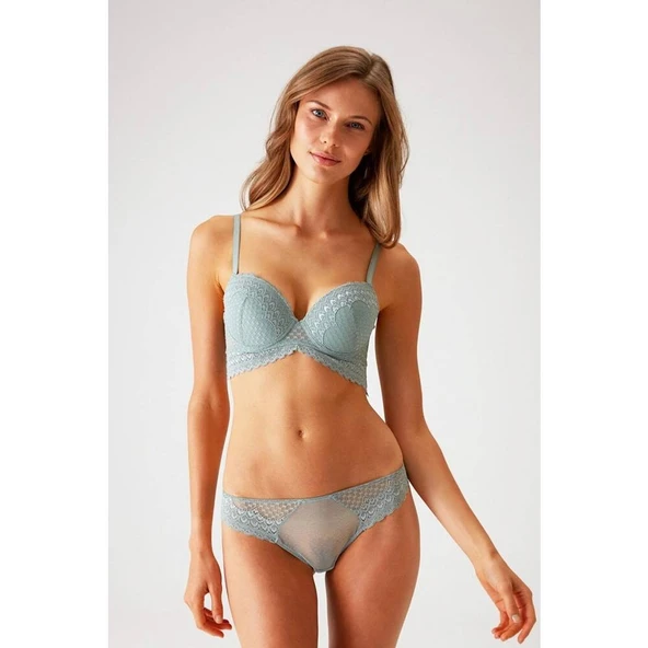 Pierre Cardin Dantelli Push Up Sütyen Takım Mint Yeşili
