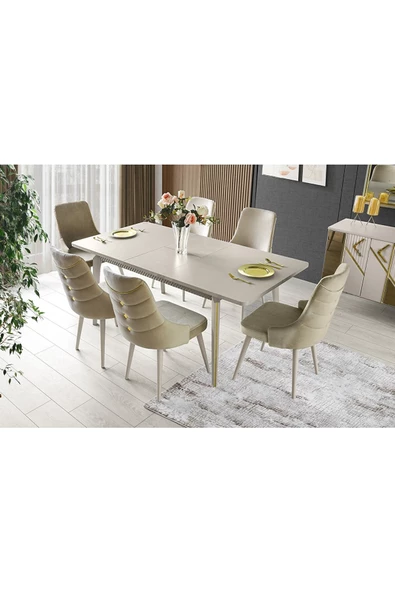 Aydınev KOSOVA MDF AÇILIR YEMEK MASASI+ 6 SANDALYE ürün görseli 1