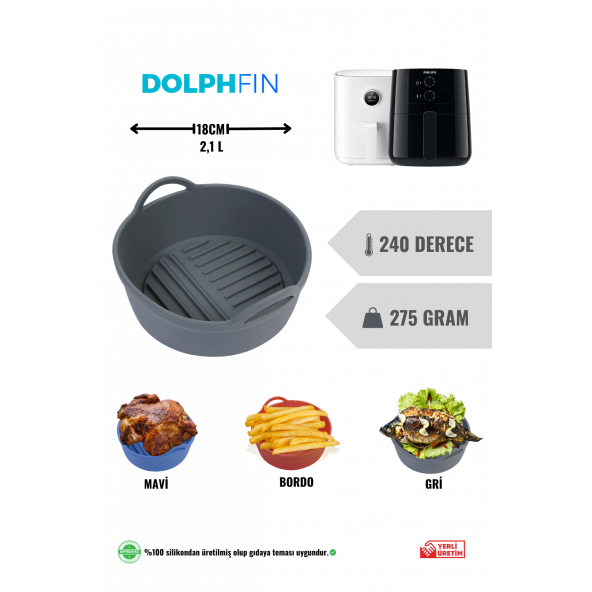 Dolphfin Air Fryer Silikon Pişirme Kabı Yemek ve Kek Kalıbı Xiaomi 3,5L ve Philips 4,1L Uyumlu Özel Tasarım