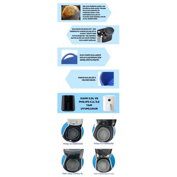 Dolphfin Air Fryer Silikon Pişirme Kabı Yemek ve Kek Kalıbı Xiaomi 3,5L ve Philips 4,1L Uyumlu Özel Tasarım - 3