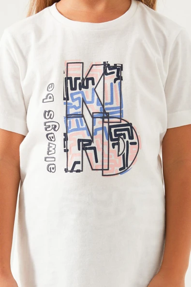 Arnetta 2403 Garson Always Be Kind Krem Kız Çocuk Kısa Kol Pijama Takım - Resim 5