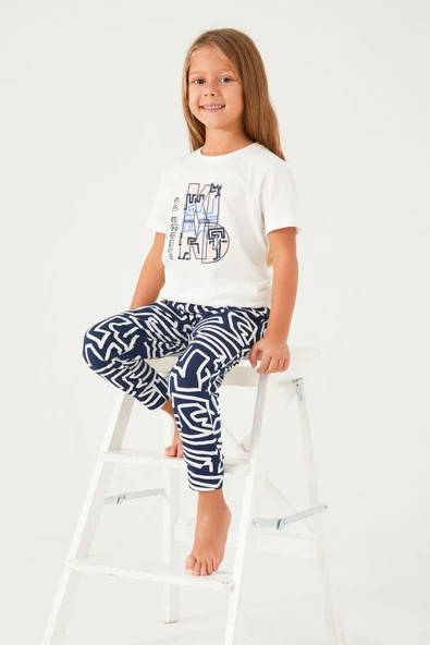 Arnetta 2403 Garson Always Be Kind Krem Kız Çocuk Kısa Kol Pijama Takım - Resim 4