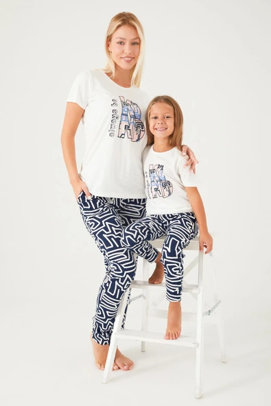 Arnetta 2403 Garson Always Be Kind Krem Kız Çocuk Kısa Kol Pijama Takım - Resim 2