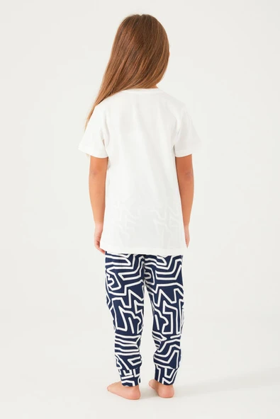 Arnetta 2403 Garson Always Be Kind Krem Kız Çocuk Kısa Kol Pijama Takım - Resim 6