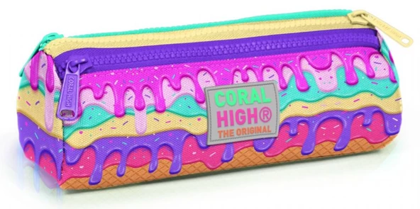 Coral High Pembe Dondurma Üç Bölmeli Kalem Çantası - Kız Çocuk ürün görseli