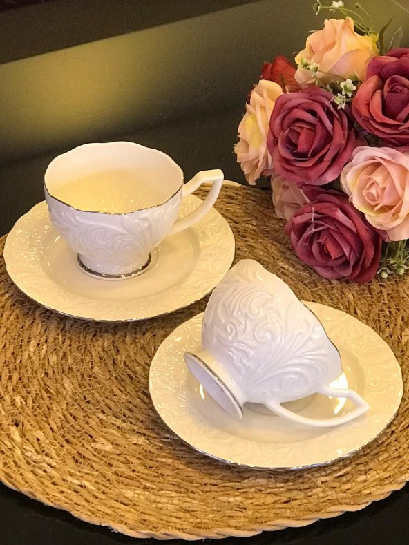 İpek Çay Fincan Takımı Platin Yaldızlı Rosen-200