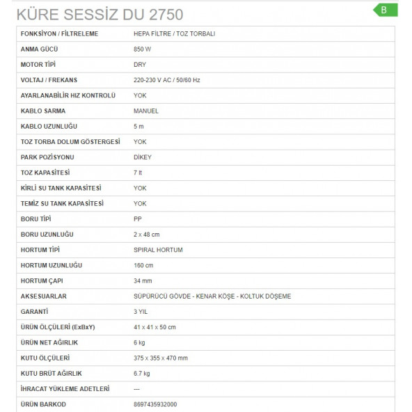 Fantom Sessiz Küre Du 2750 850 W Toz Torbalı Süpürge - 5