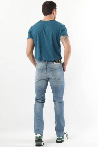 Erkek Dizi Yırtık Regular Fit Jean Pantolon Mavi - 5