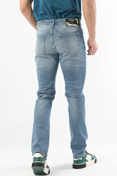 Erkek Dizi Yırtık Regular Fit Jean Pantolon Mavi - 7
