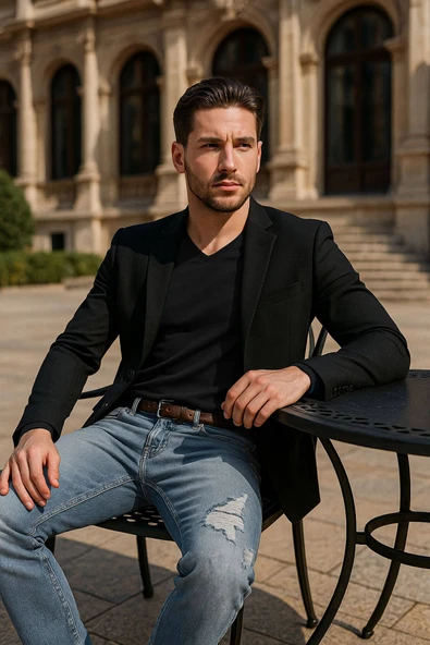 Erkek Dizi Yırtık Regular Fit Jean Pantolon Mavi