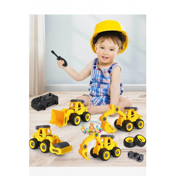 Oyuncak 4lü Sök Tak Iş Makineleri Eğitici Oyuncak 4 lü