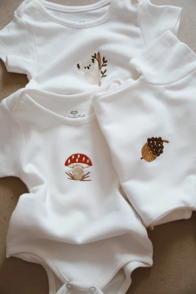 3lü Nakışlı Çıt Çıtlı Kısa Kollu Body Zıbın Model 1 - 2