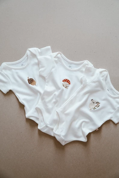 3lü Nakışlı Çıt Çıtlı Kısa Kollu Body Zıbın Model 1 - 6