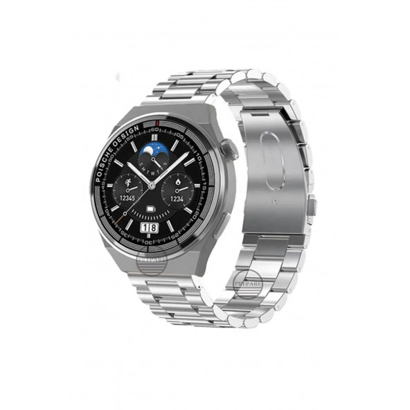 Smart Watch 3GT MAX 1.45 inç P Design Siri Nfc Bluetooth Gümüş Gri Akıllı Saat 3x Kordon