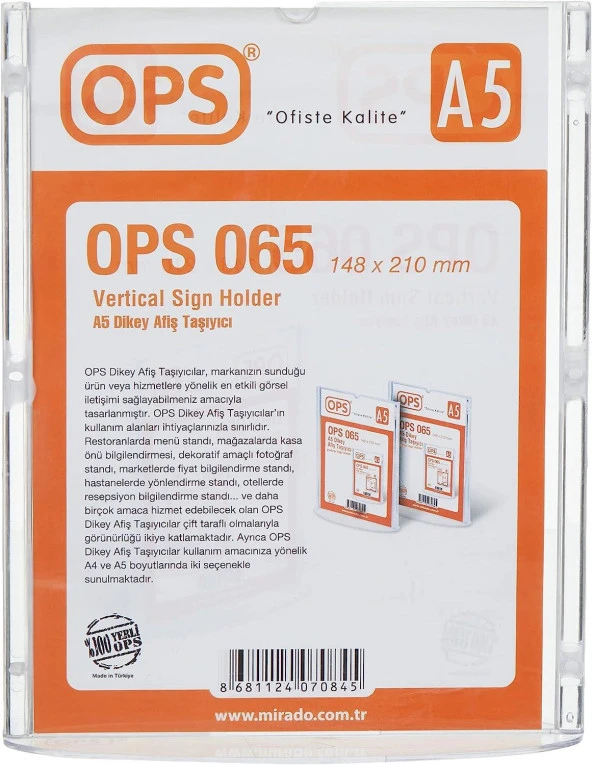 Ops A5 Çift Taraflı Broşürlük Afiş Taşıyıcı Sergileme Ürünü Dikey - 3