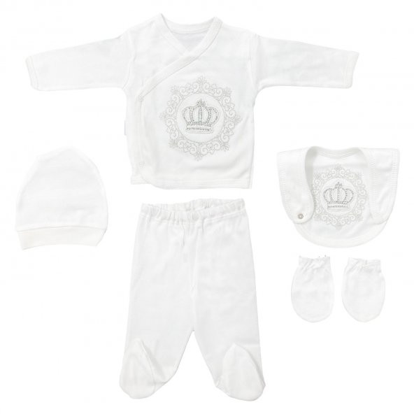 Zıpır Bebe Taşlı Taç 5li Bebek Hastane Çıkış Seti 523R